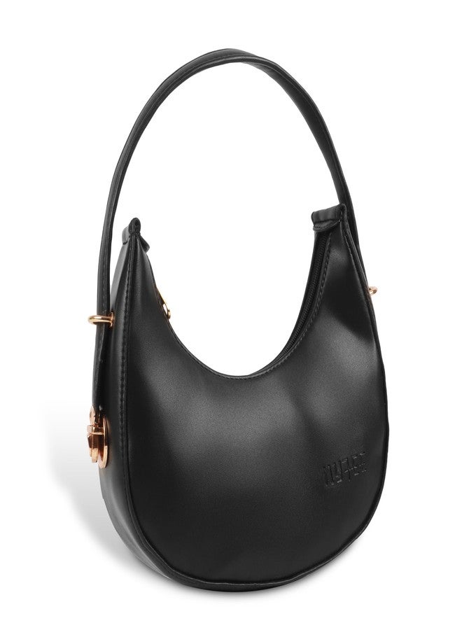 Nyfee Half Moon Hobo Bag with Detachable Long Strap,Faux Leather,Trendy,Stylish & Durable Women's Shoulder Bag (Black) - Image 2